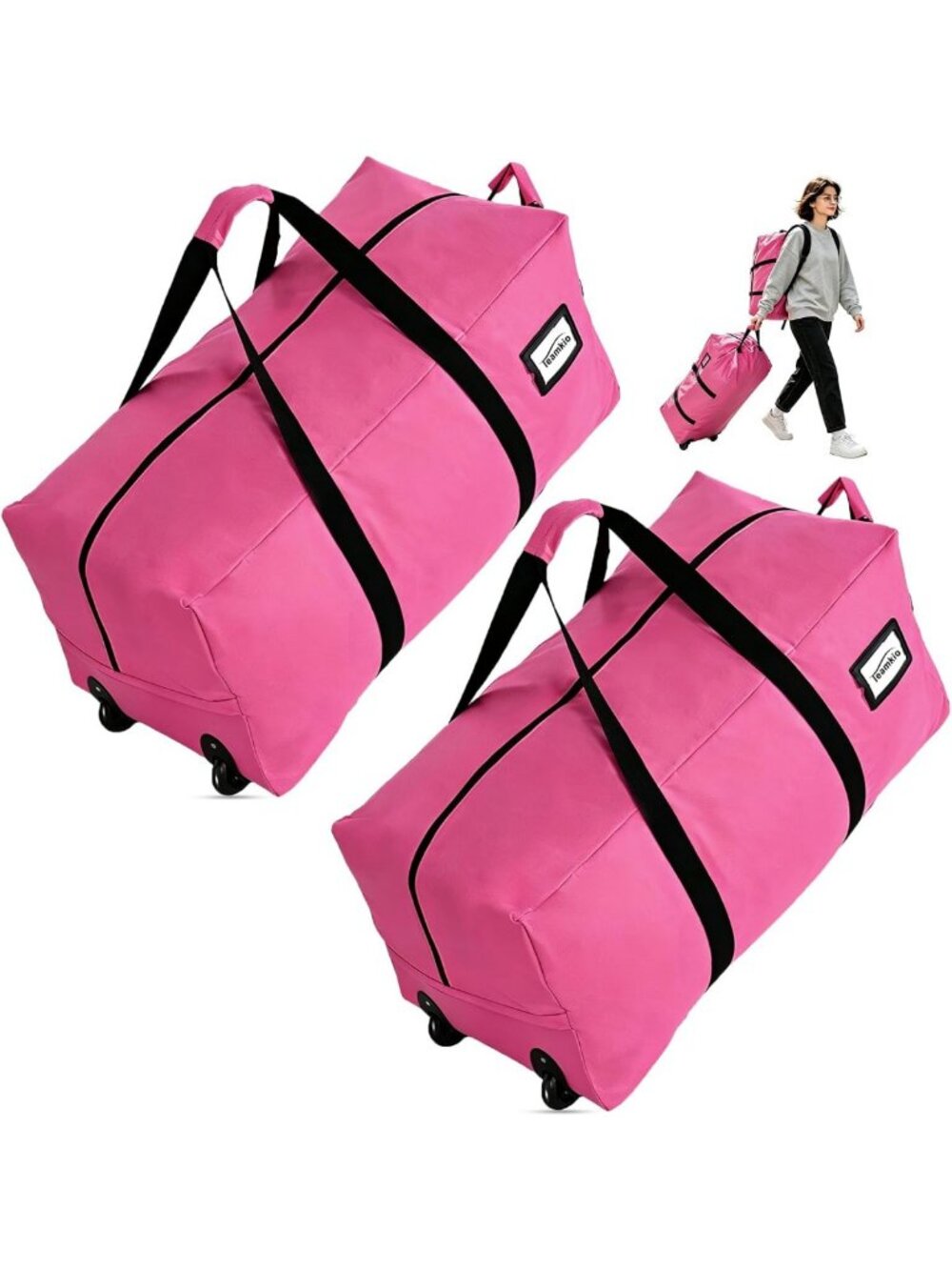 Extra Large 92L Rolling Duffle Bags with Wheels - 2-Pack Hot Pink Travel Luggage